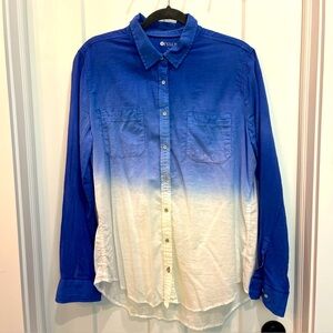 Stylus Women’s Gradient Tie Dye Blue To White Button Front‎ Shirt Size XL